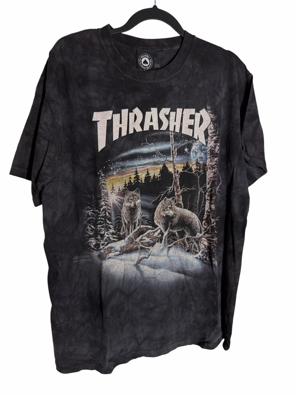 Thrasher The Mountain 13 Wolves Black & Gray Te Dye Tee Shirt Size Large AS IS